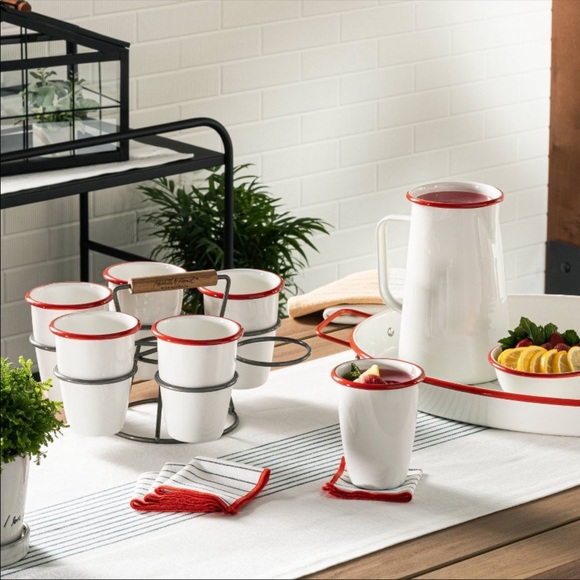 Hearth & Hand Other - Hearth & Hand 7pc 17oz Drink Caddy Set Red/Cream